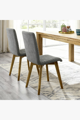 Tölgyfa étkezőgarnitúra, 180x90 cm-es asztal és 4 szürke kárpitozott szék  - 1 2