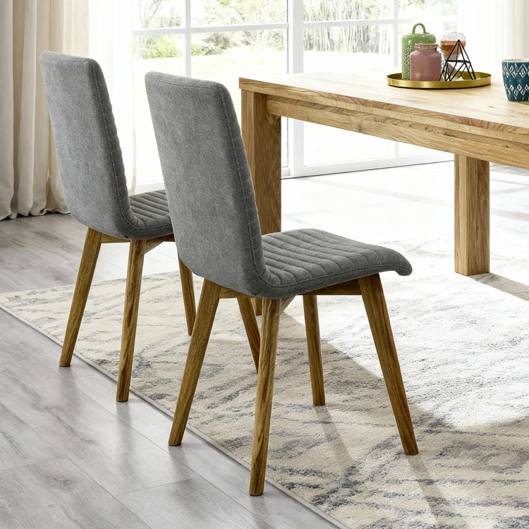 Tölgyfa étkezőgarnitúra, 180x90 cm-es asztal és 4 szürke kárpitozott szék  - 2