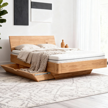 Tölgyfa ágy tárolórésszel 160 x 200 cm  - 2