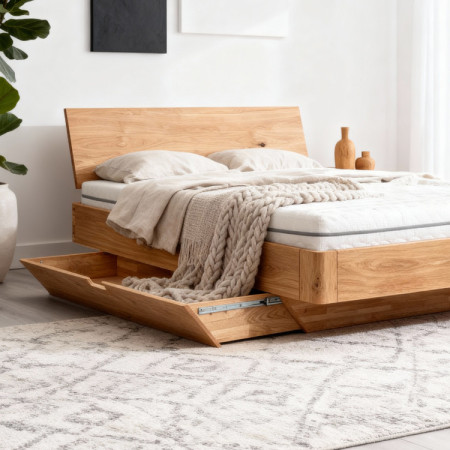 Tölgyfa ágy tárolórésszel 160 x 200 cm  - 9