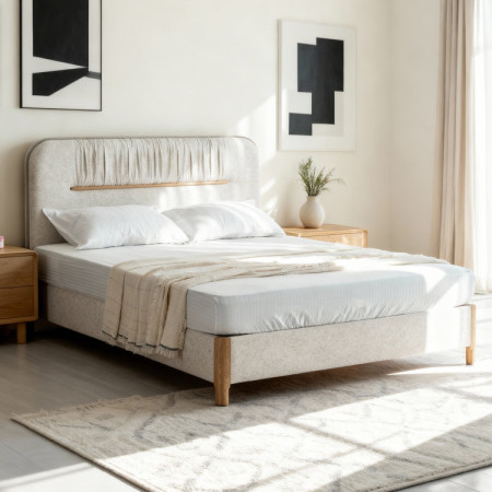 Manželská postel s úložným prostorem 180 × 200 cm, šedá látka  - 1