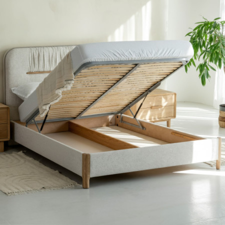 Manželská postel s úložným prostorem 180 × 200 cm, šedá látka  - 2