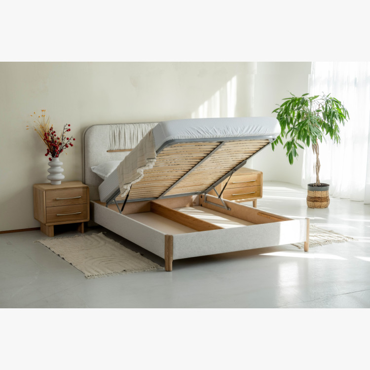 Manželská postel s úložným prostorem 180 × 200 cm, šedá látka  - 15