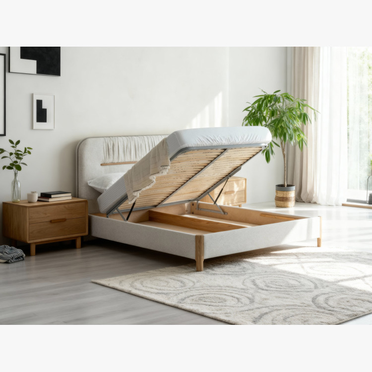 Manželská postel s úložným prostorem 180 × 200 cm, šedá látka  - 17