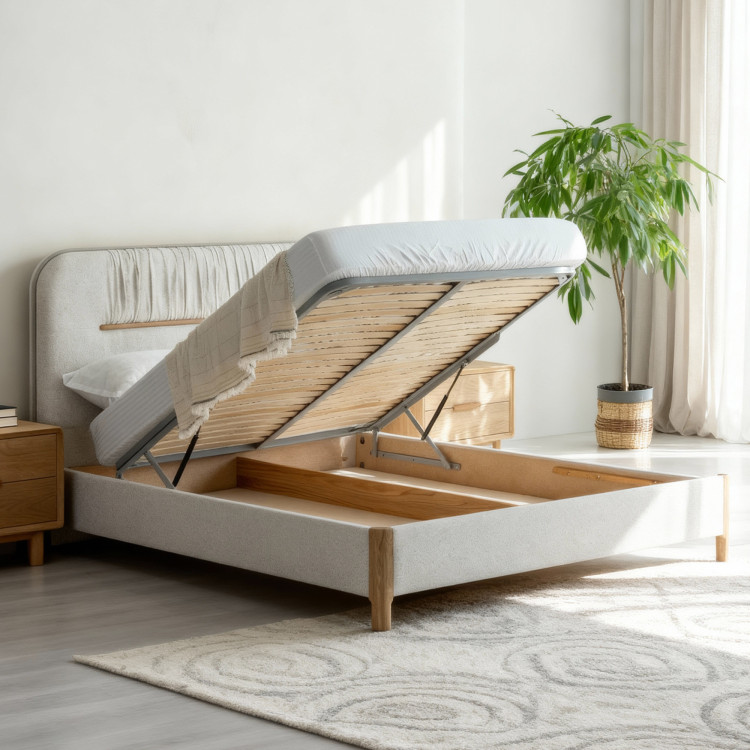 Manželská postel s úložným prostorem 180 × 200 cm, šedá látka  - 18