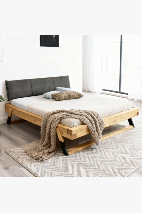 Tömör fenyő ágykeret 160x200 cm, olajkezelt, sötétzöld fejtámla