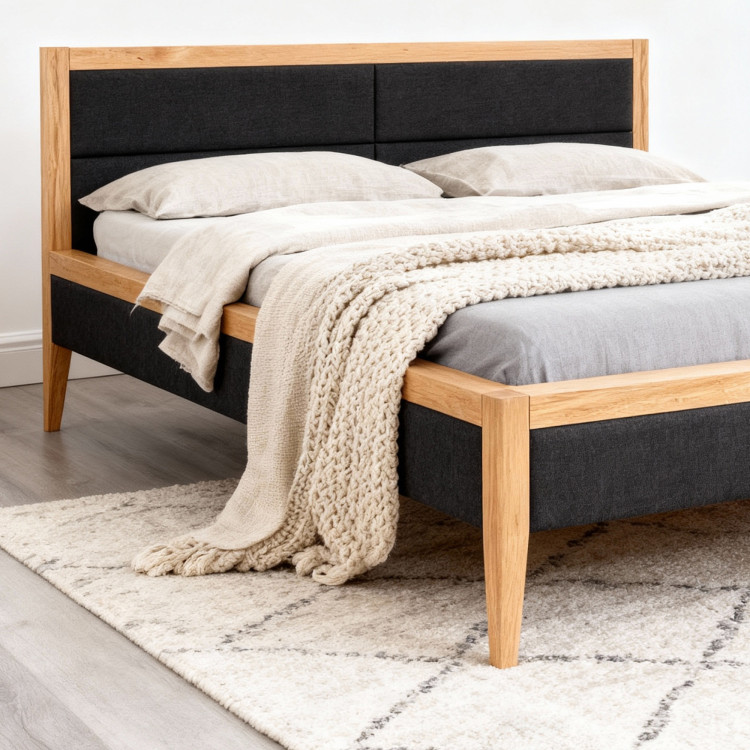 Tölgyfa ágy, szövettel kombinálva  - 3