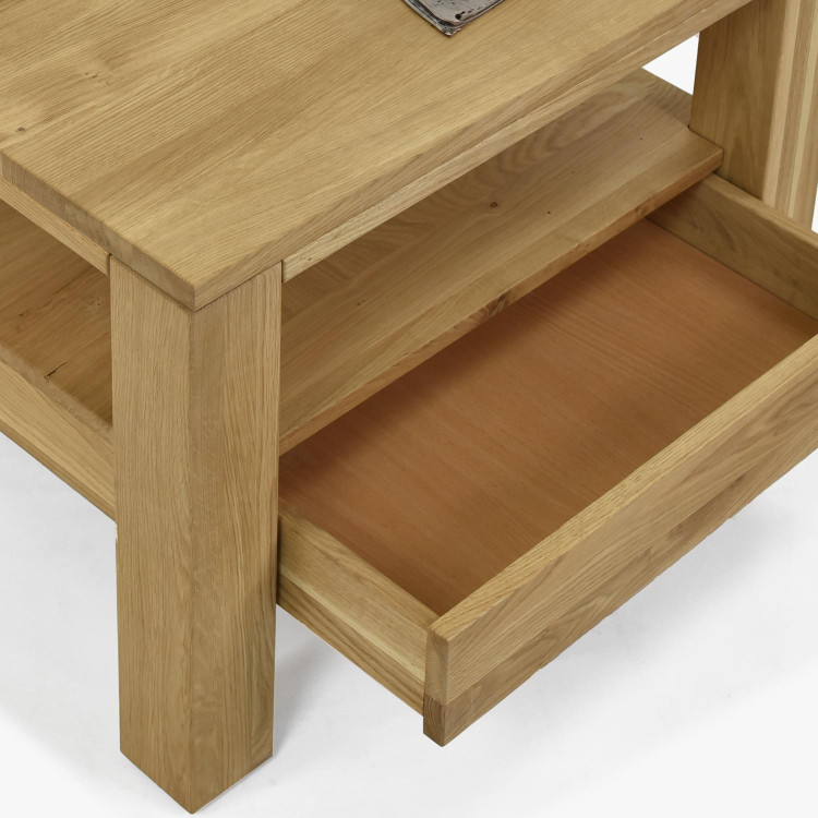 Fa tölgyfa dohányzóasztal polccal  - 7