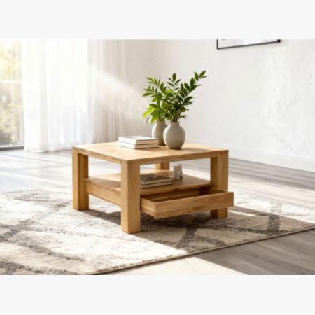 Fa tölgyfa dohányzóasztal polccal  - 12