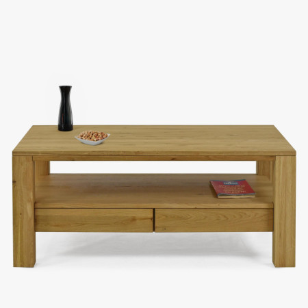 Fa tölgy téglalap alakú dohányzóasztal polccal  - 5