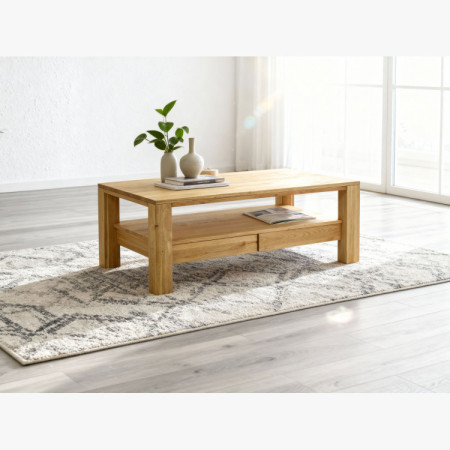 Fa tölgy téglalap alakú dohányzóasztal polccal  - 13