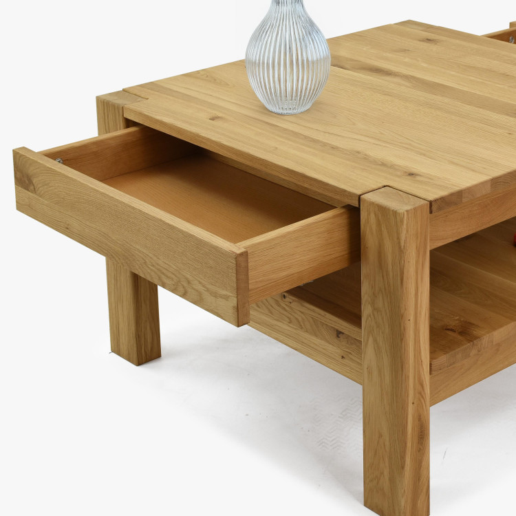 Fa tölgyfa dohányzóasztal polccal  - 7