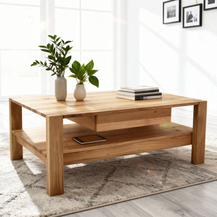 Fa tölgy dohányzóasztal polccal  - 1