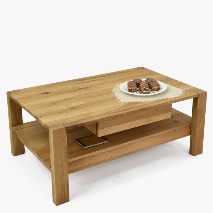 Fa tölgy dohányzóasztal polccal  - 3