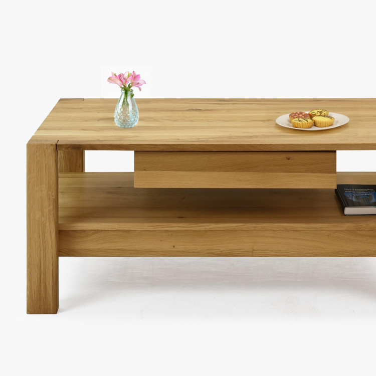 Fa tölgy dohányzóasztal polccal  - 5