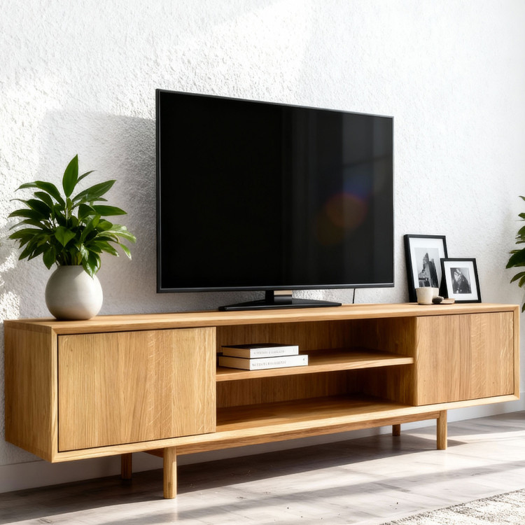 Obývací stěna z dubového masivu s vitrínami a TV komodou  - 2