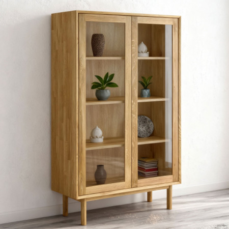 Obývací stěna z dubového masivu s vitrínami a TV komodou  - 5