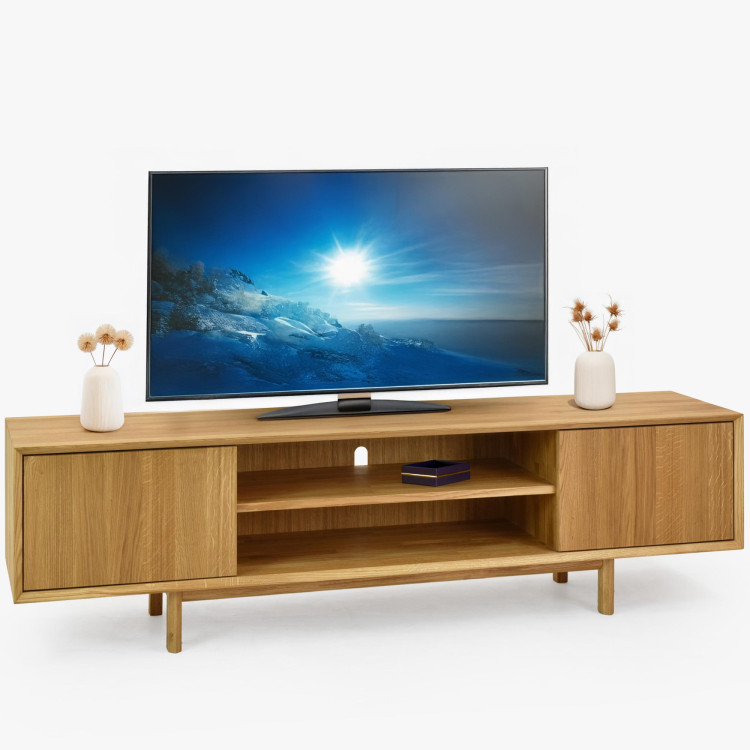 Obývací stěna z dubového masivu s vitrínami a TV komodou  - 6