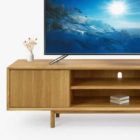 Obývací stěna z dubového masivu s vitrínami a TV komodou  - 11