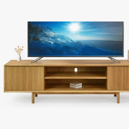 Obývací stěna z dubového masivu s vitrínami a TV komodou  - 12