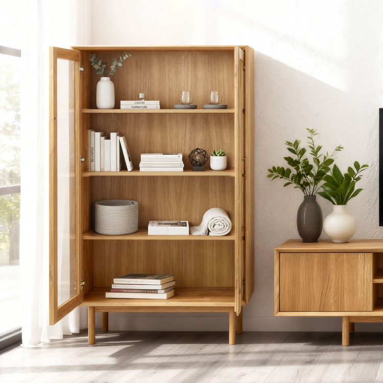 Obývací stěna z dubového masivu s vitrínami a TV komodou  - 15