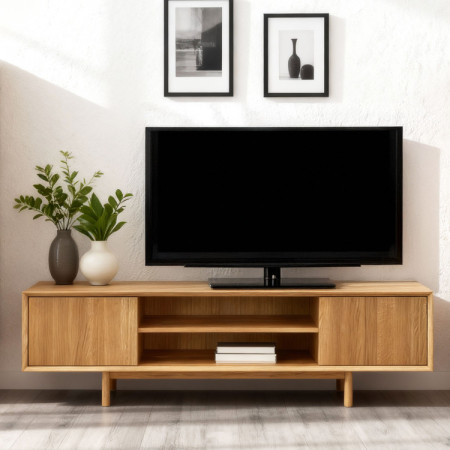 Obývací stěna z dubového masivu s vitrínami a TV komodou  - 16