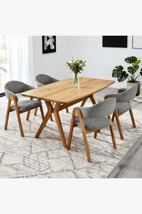 Tömör tölgyfa ovális étkezőasztal 180x90 cm kárpitozott Arco székekkel