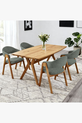 Ovális tömör tölgy étkezőasztal 180x90 cm, Arco kárpitozott karfás