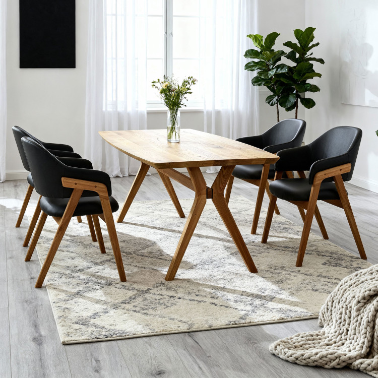 Dub tölgy ovális étkezőasztal 180 × 90 cm és Beny fekete székek