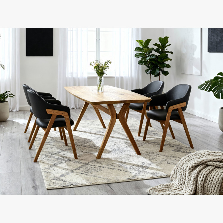 Dub tölgy ovális étkezőasztal 180 × 90 cm és Beny fekete székek
