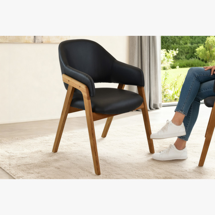 Dub tölgy ovális étkezőasztal 180 × 90 cm és Beny fekete székek