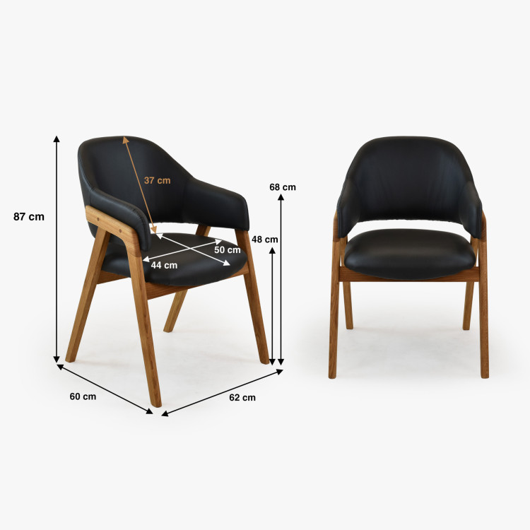 Dub tölgy ovális étkezőasztal 180 × 90 cm és Beny fekete székek