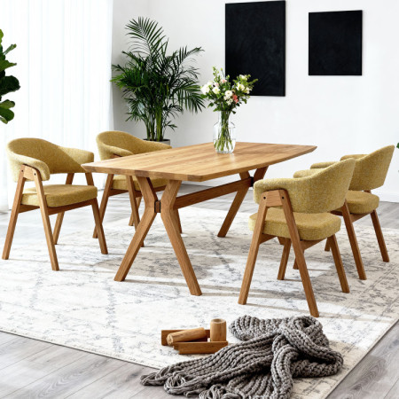 Dub asztal ovális 180 × 90 cm és sárga Mona szék