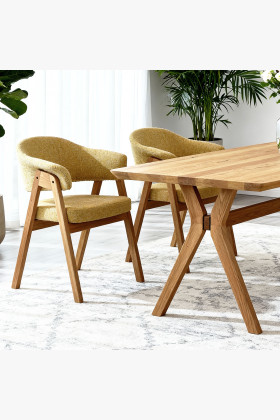 Dub asztal ovális 180 × 90 cm és sárga Mona szék 2