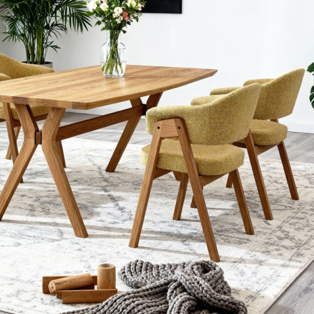 Dub asztal ovális 180 × 90 cm és sárga Mona szék