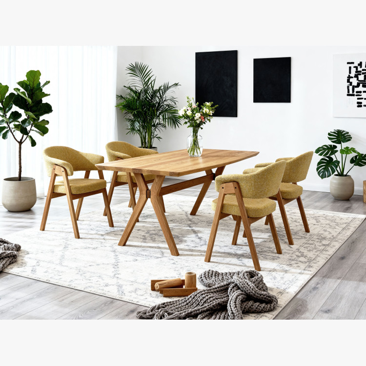 Dub asztal ovális 180 × 90 cm és sárga Mona szék