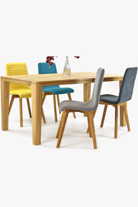 Kárpitozott Arosa székek tölgy lábakkal és York tölgy étkezőasztal 2