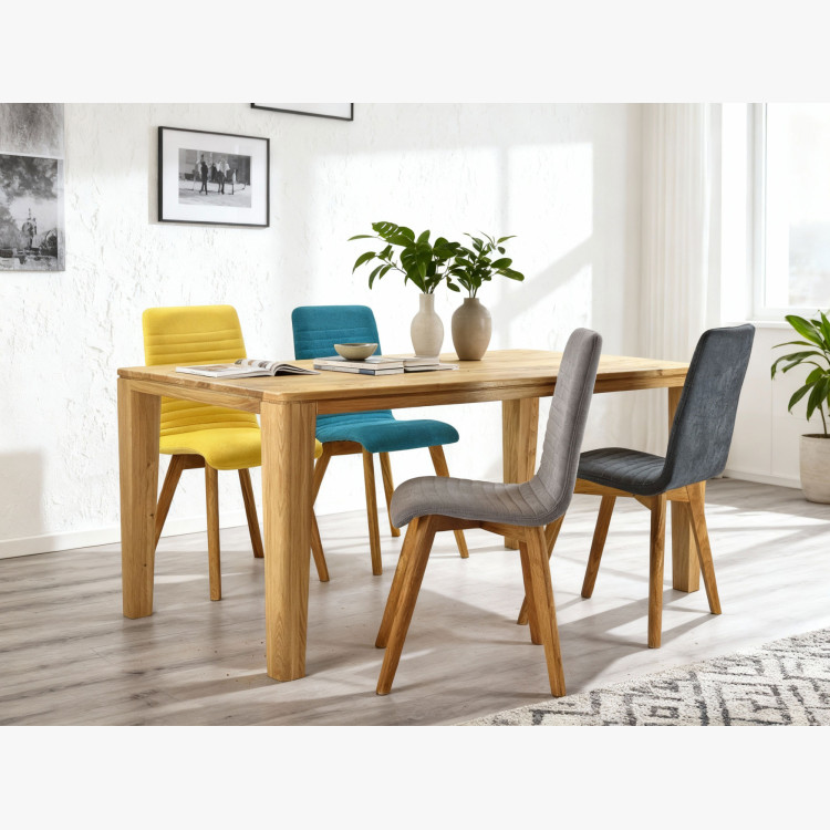 Kárpitozott Arosa székek tölgy lábakkal és York tölgy étkezőasztal