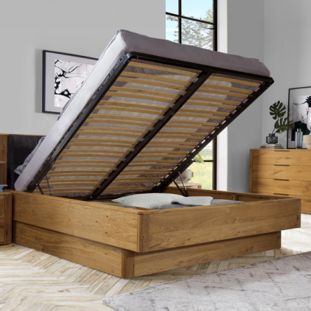 Tölgy masszív ágy tárolóhellyel, Texas 180 cm  - 7