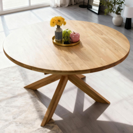 Kinyitható kerek tömör tölgy asztal és székek