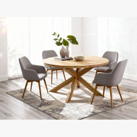 Kinyitható kerek tömör tölgy asztal és székek