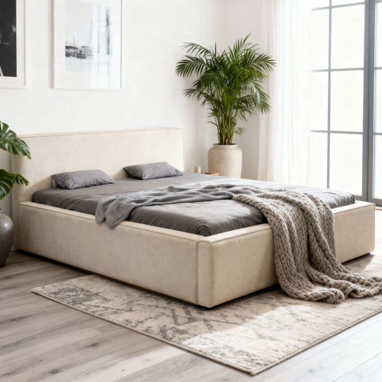 Manželská látková postel v béžové barvě, Vierka 180 x 200 cm  - 1