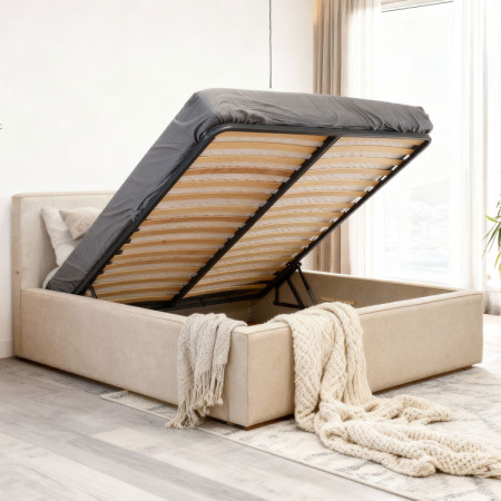 Manželská látková postel v béžové barvě, Vierka 180 x 200 cm  - 2