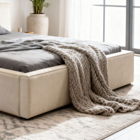 Manželská látková postel v béžové barvě, Vierka 180 x 200 cm  - 3