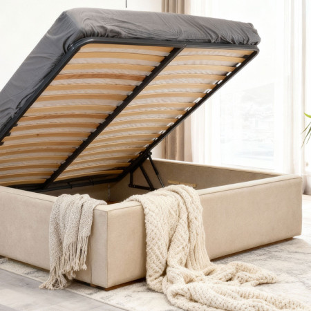 Manželská látková postel v béžové barvě, Vierka 180 x 200 cm  - 4