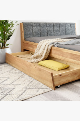 Tölgyfa tárolófiók franciaágy alá görgőkkel, 198x70x20 cm