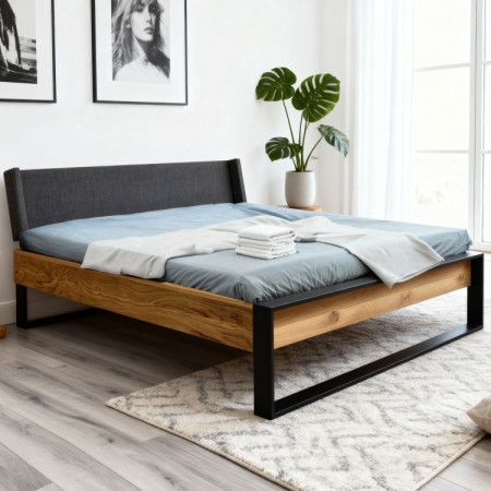 Dubová postel z kovovýma nohama 180 x 200 cm  - 1