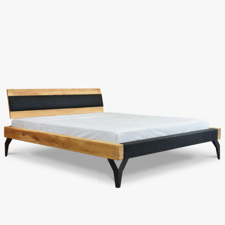 Tölgyfa ágy gerendákból fekete kárpitozással 180 x 200 cm  - 6
