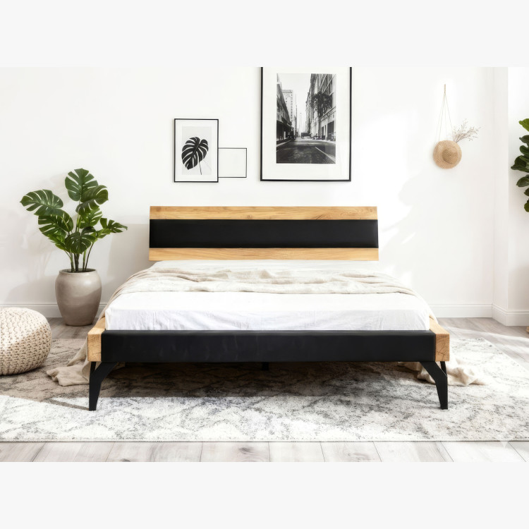 Tölgyfa ágy gerendákból fekete kárpitozással 180 x 200 cm  - 10