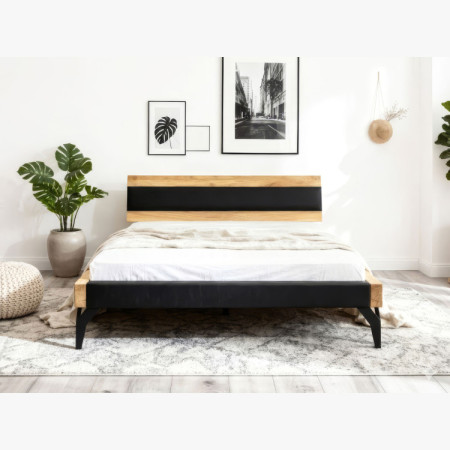 Tölgyfa ágy gerendákból fekete kárpitozással 180 x 200 cm  - 10